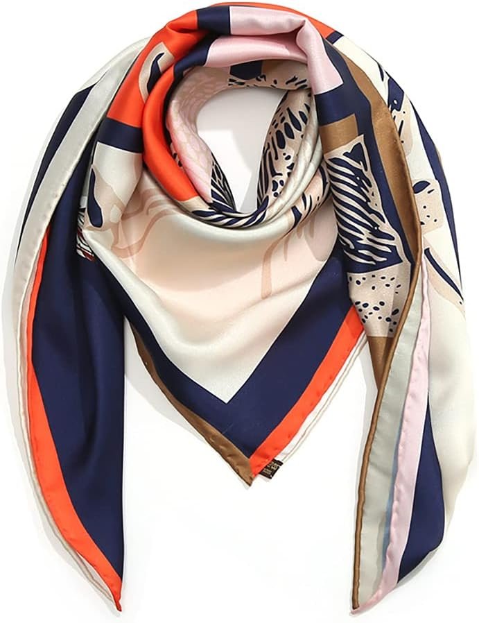 ANDANTINO 100% Mulberry Silk Scarf -Women 35″ Square Hair Wraps-Gift Packed