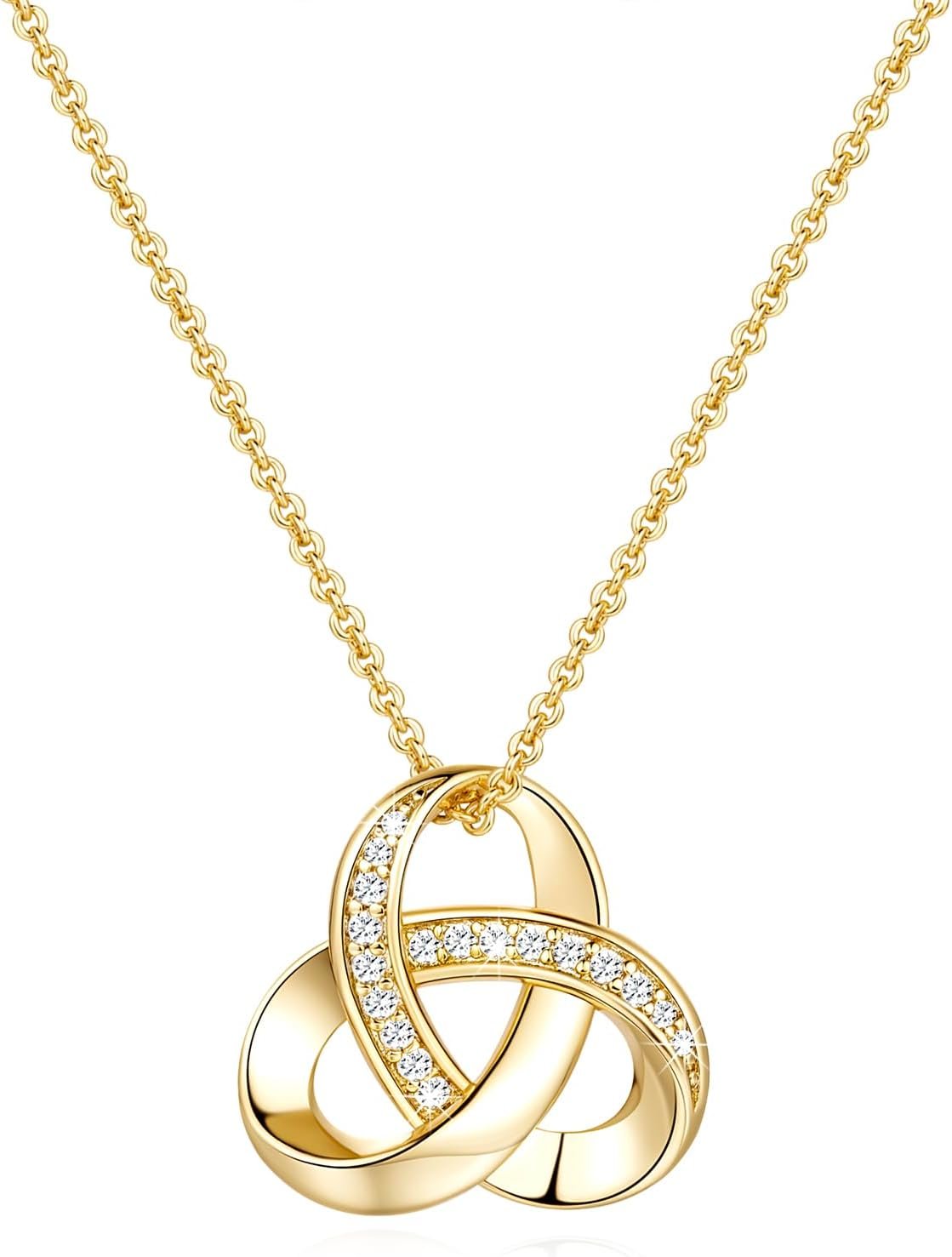 Chantel Yorke Gold Necklace for Women Trendy Love Knot Infinity Interlocking Knot Necklaces 14K Gold Pendant Necklace for Women Cubic Zirconia Necklaces 18in+5cm Adjustable Chain