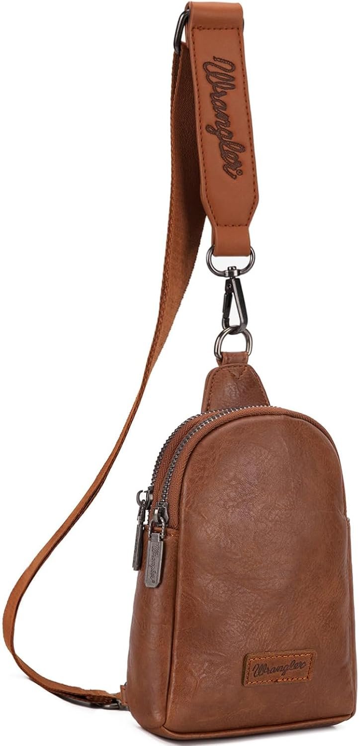 Wrangler Small Sling Bag for Women, Leather Crossbody Bags Cross Body Purse Fanny Packs with Adjustable Strap for Gift
