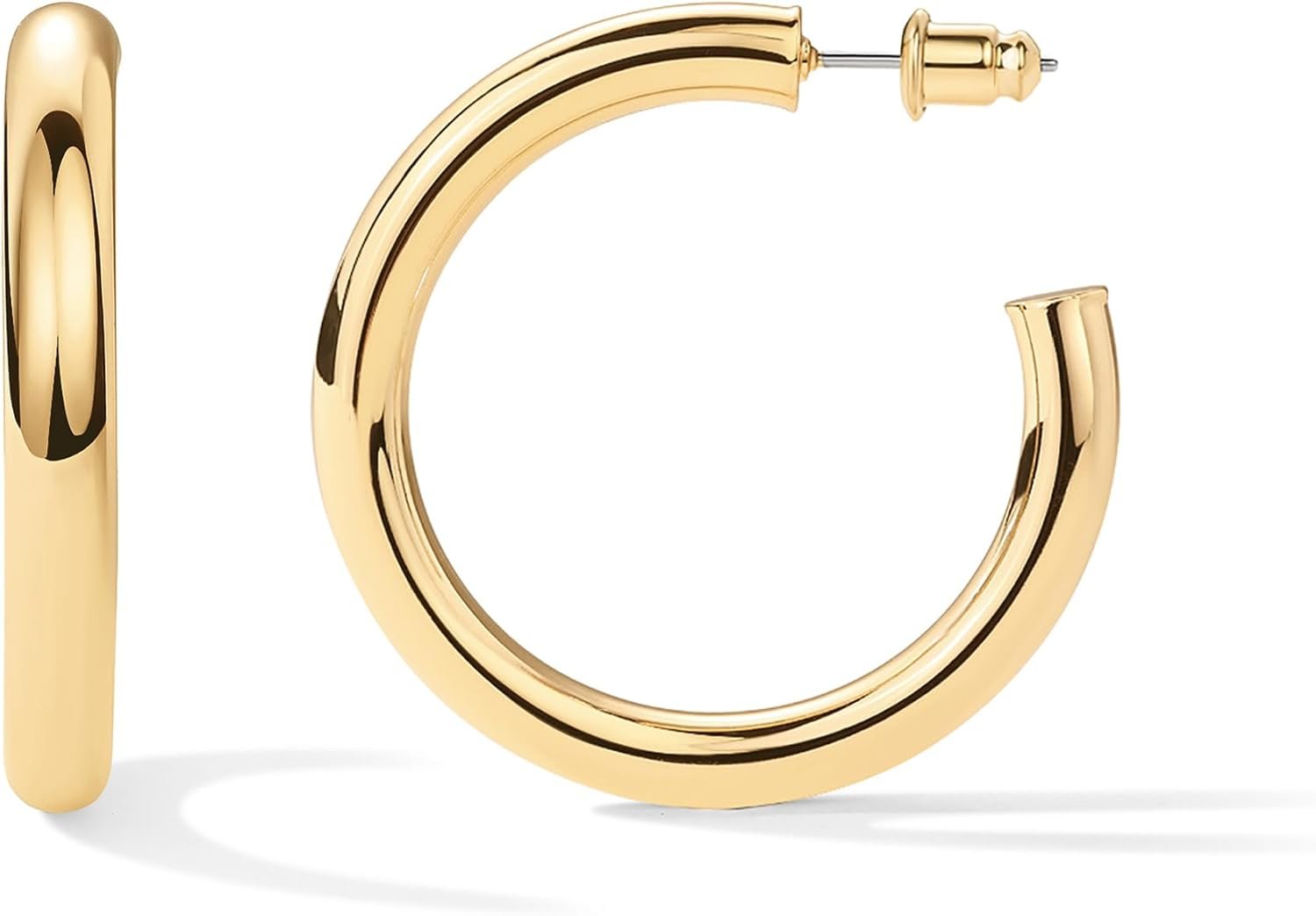 PAVOI 14K Gold Plated Lightweight Chunky Open Hoops for Women | Trendy Gold Hoop Earrings