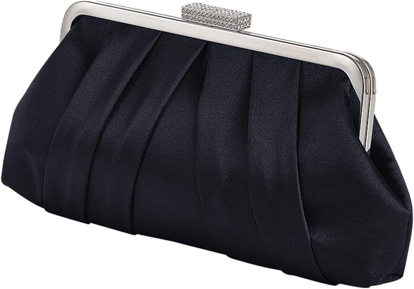 JAMBHALA Women Elegant Pleated Clutch Bag Ruched Purse with Metal Chain, Dressy Crossbody Shoulder Bag for Weddings, Galas