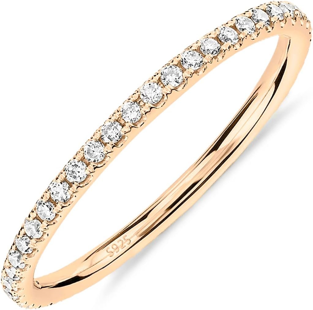 PAVOI Gold Plated Solid 925 Sterling Silver CZ Simulated Diamond Stackable Ring Eternity Bands for Women