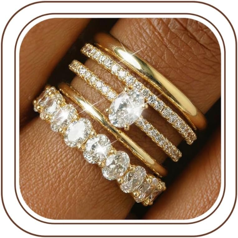 Tungary 14K Gold Plated Stackable Rings for Women Non Tarnish – Dainty Wedding Bands Gold Ring Stack Set Trendy Minimalist Cubic Zirconia Statement Engagement Promise Thumb Stacking Rings Size 5-10