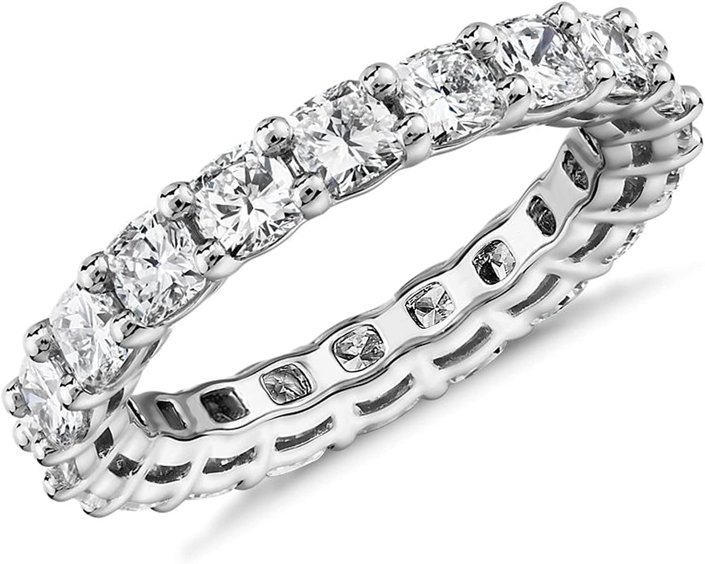 PAVOI 14K Gold Plated Eternity Ring for Women – Square-Cut Cubic Zirconia Rings – Stackable Love Wedding Band