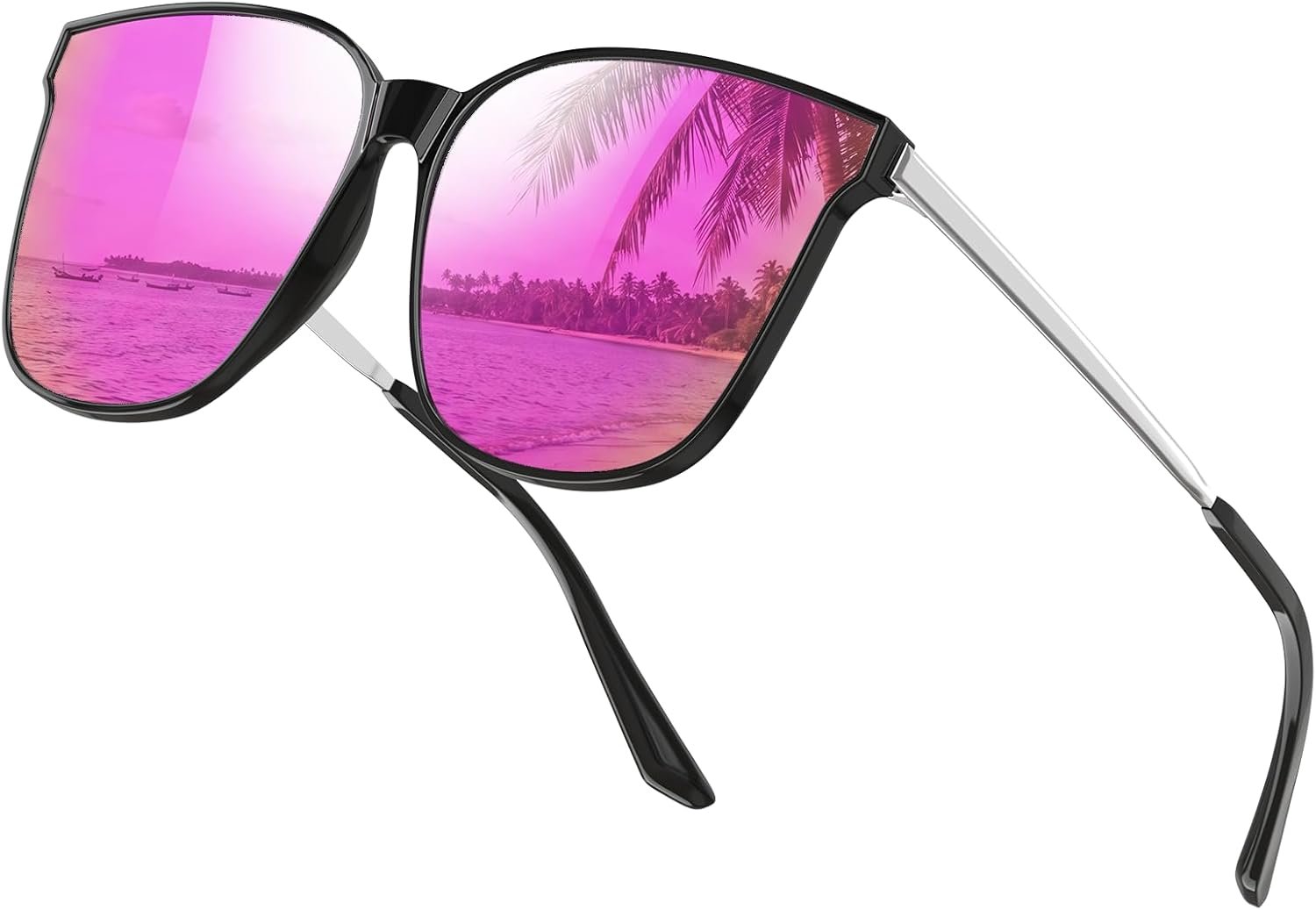 DUCO Oversized Polarized Sunglasses for Women, Trendy Mirrored Shades Retro Square Light Weight UV400 Sun Glasses W016
