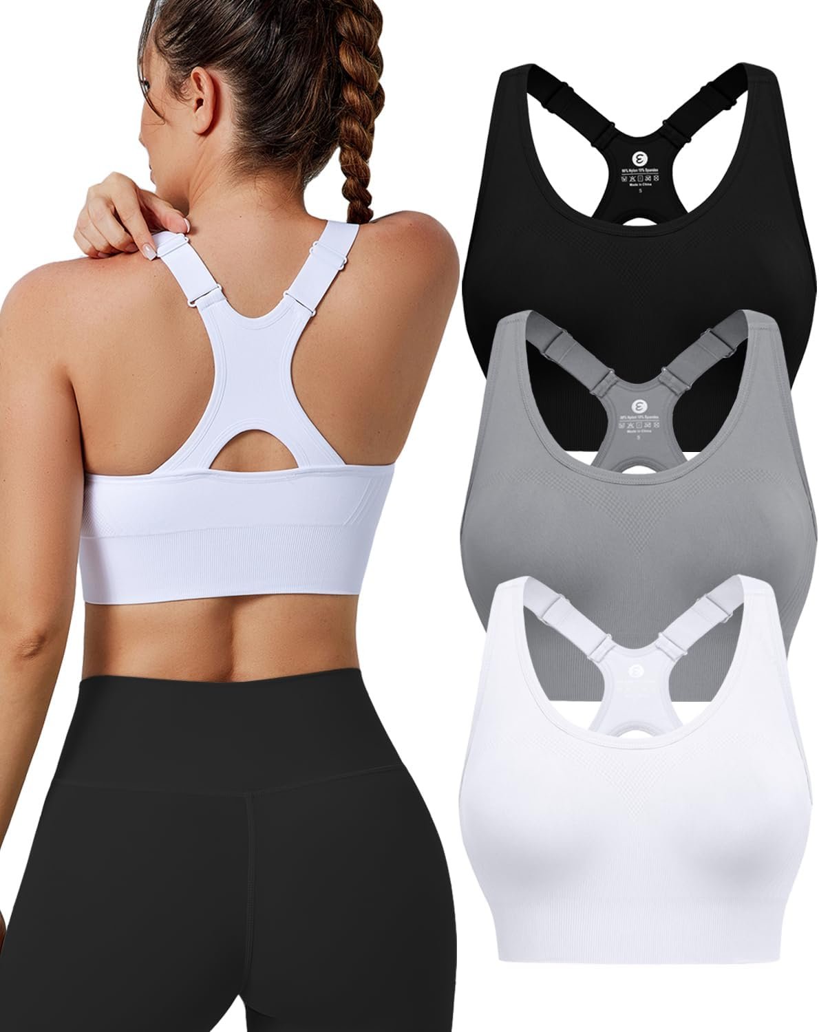 Evercute High Impact Sports Bras for Women 3/4/5 Pack, Adjustable Straps Padded Supportive Seamless Racerback Running Bras