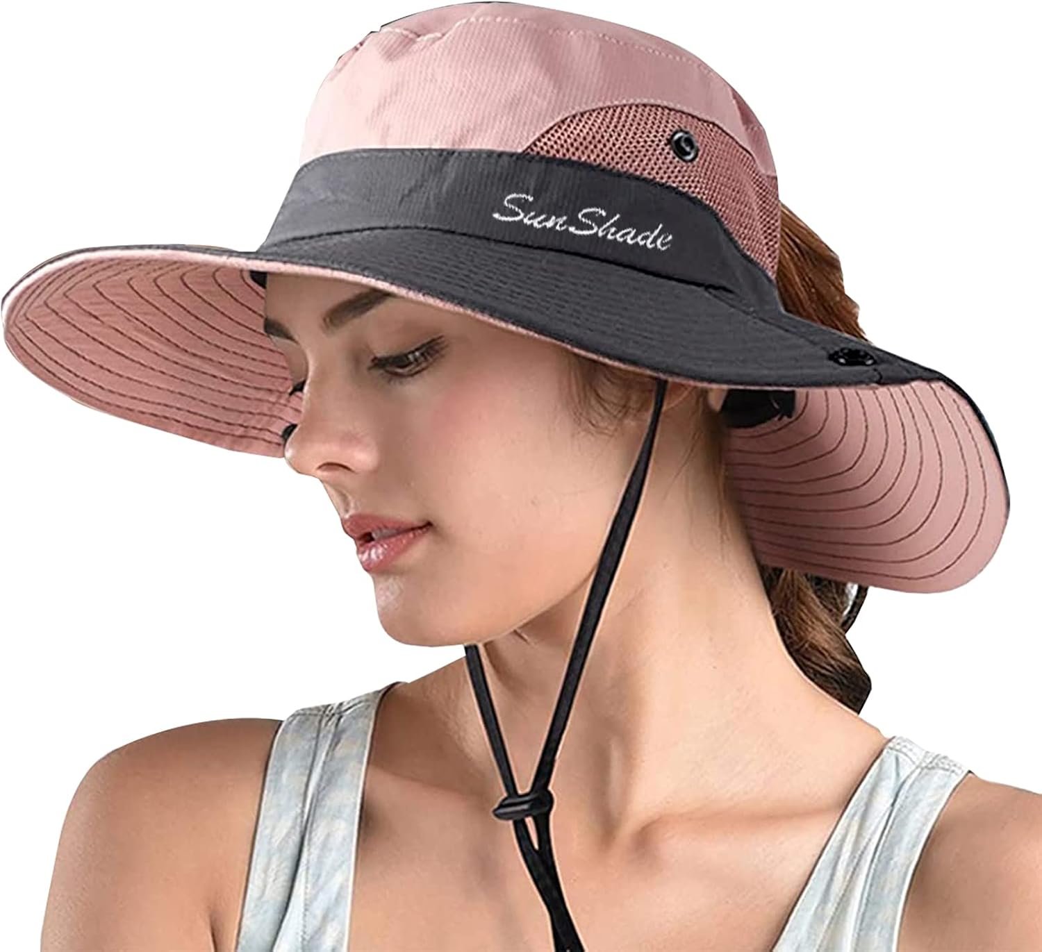 ZOORON Women’s Ponytail Safari Sun Hat,Wide Brim UV Protection Outdoor Bucket Hat,Foldable Beach Summer Fishing Hat