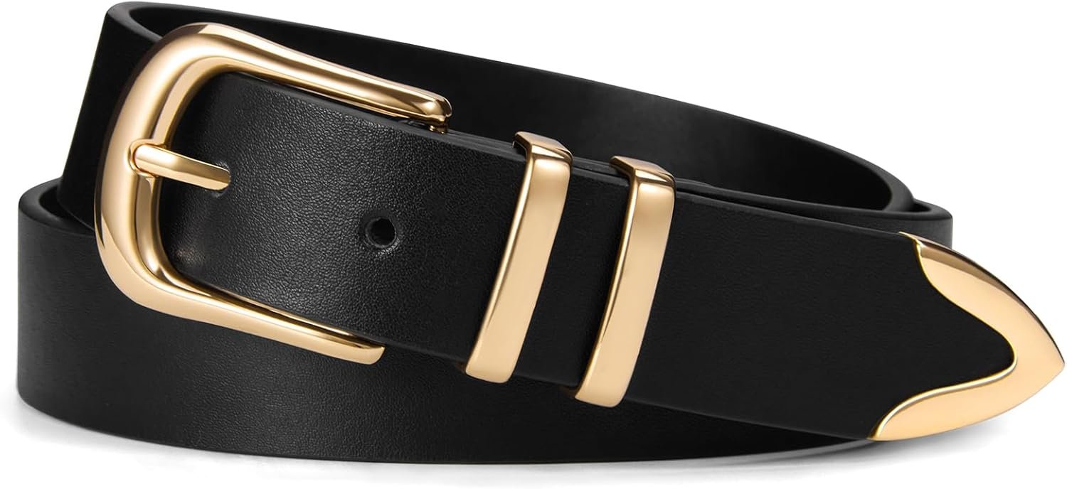 VATAN Women Leather Belt for Jeans Dresses Pants Fashion Ladies Casual Waist Belt with Gold Buckle