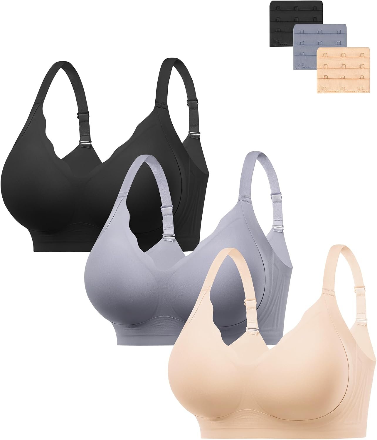 HBselect Jelly Bras for Women No Underwire 3PCS Comfort Wireless Push Up Bras Seamless Scalloped Lift Everyday Bralettes