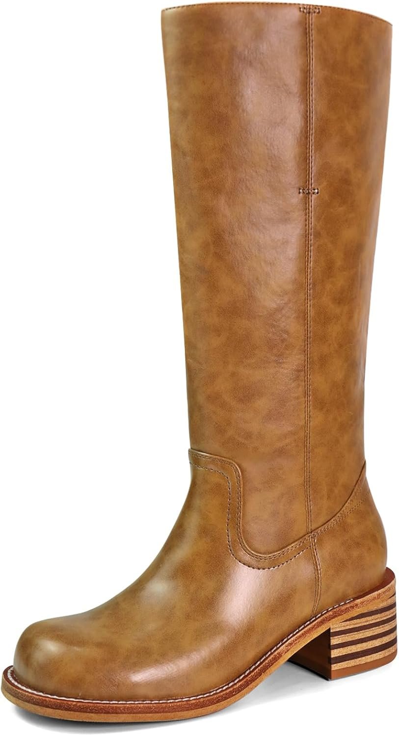 VBDB Women’s Knee High Boots Square Toe Chunky Block Heel Long Boots for Women Comfortable Low Heel Womens Boots