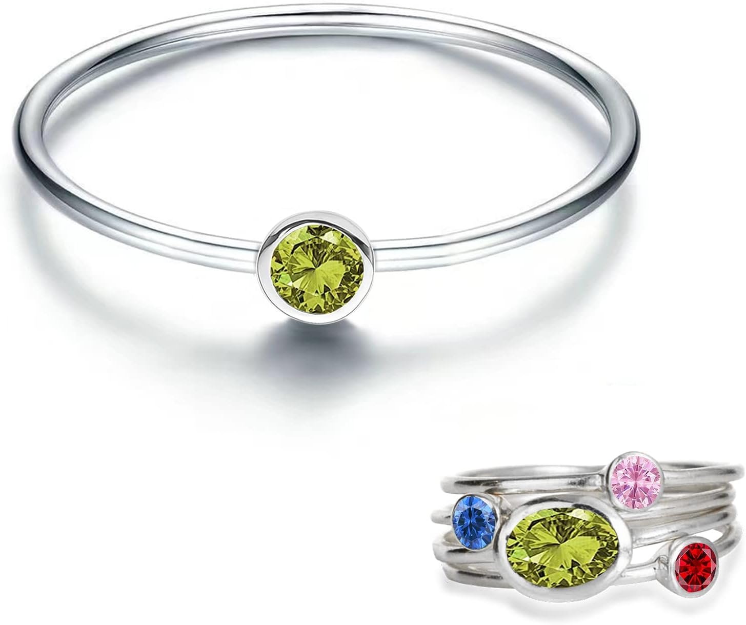 925 Sterling Silver Mother Daughter Birthstone Stackable Rings Set Mother Ring with Birthstone Mother Daughter Family Ring Mother’s Day Jewelry Gifts for Wife