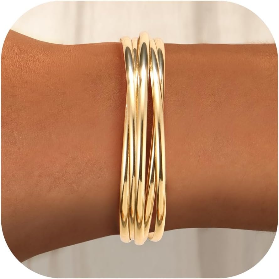 AOZEL Gold Bangle Cuff Bracelets for Women Trendy Chunky Adjustable Twist Love Textured Bracelet Jewelry Gifts
