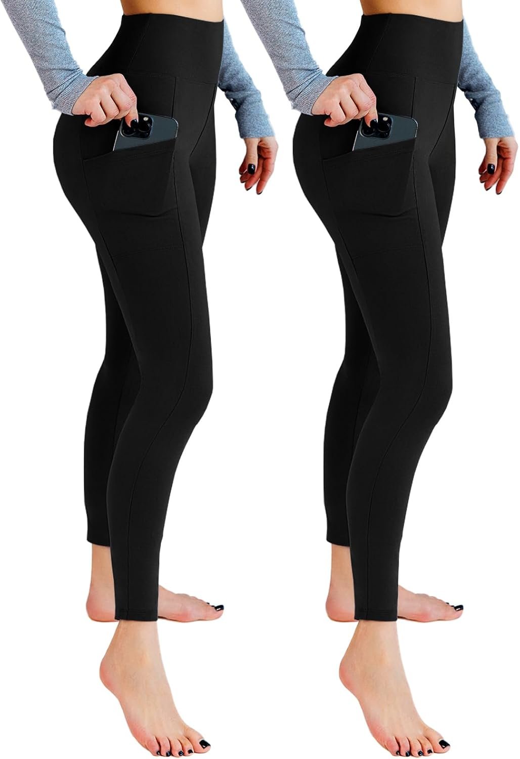 Leafigure 2 Pack Leggings with Pockets for Women, High Waisted Soft Leggings for Yoga Gym