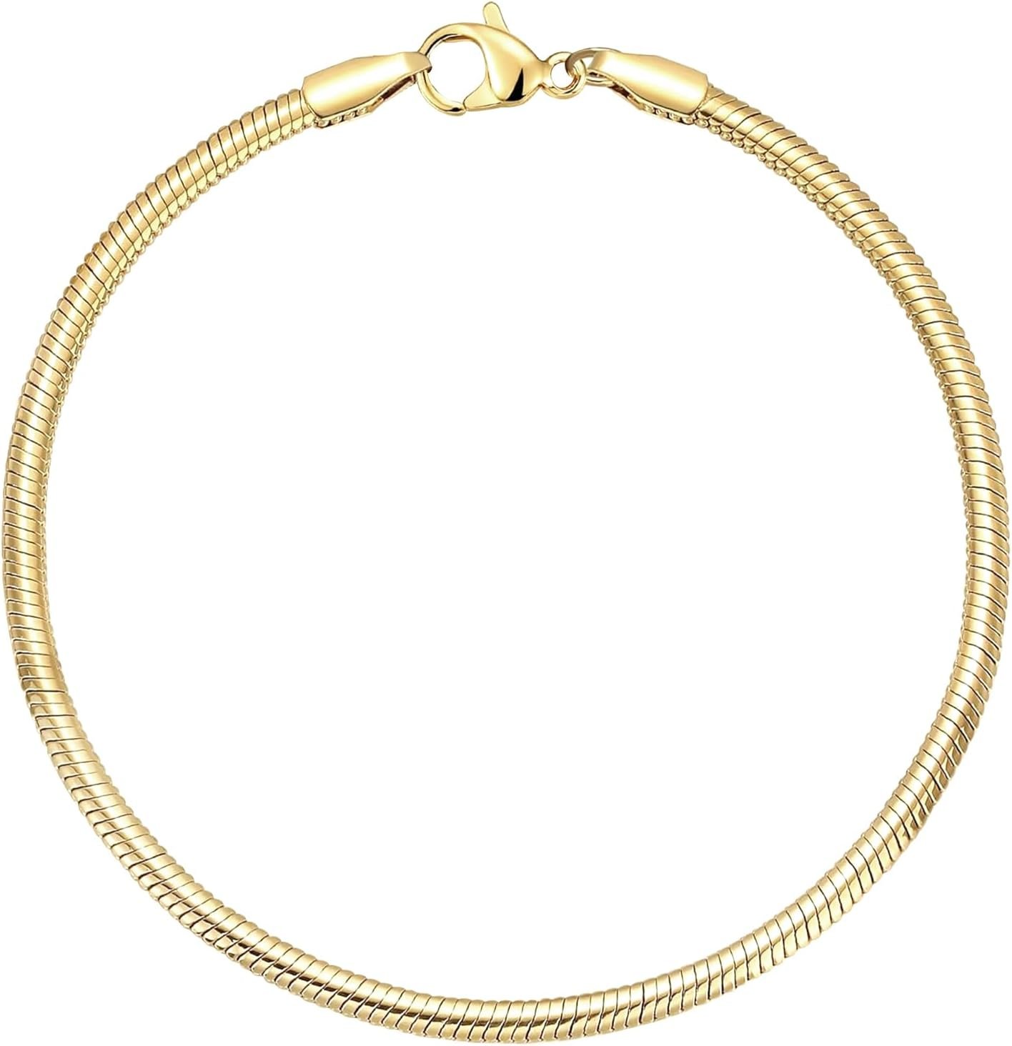 Charm Bracelets for Women, 925 Sterling Silver Plated/14k Gold Bracelet 3mm Dainty Snake Chain Bracelet Men Non Tarnish Jewelry Gifts for Her