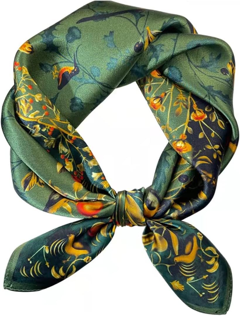 ANDANTINO 100% Mulberry Silk Square Scarf for Hair-25.6″ X25.6” Women Men Natural Silk Neckerchief Digital Printed Headscarf