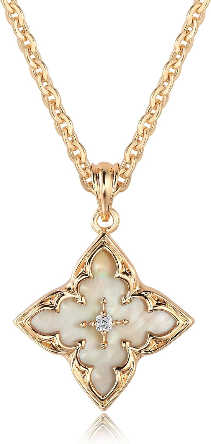 Fettero Gold Clover Necklace for Women Dainty 14K Gold Plated CZ Pendant Necklace Adjustable Chain Choker Charm Colorful Clover Pendant Lucky Necklaces for Women Jewelry