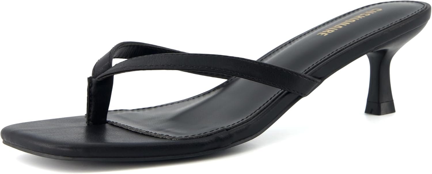 CUSHIONAIRE Miami Kitten Heels for Women, Thong Flip Flop Heeled Sandals with Memory Foam, Slip On Dressy Sandal