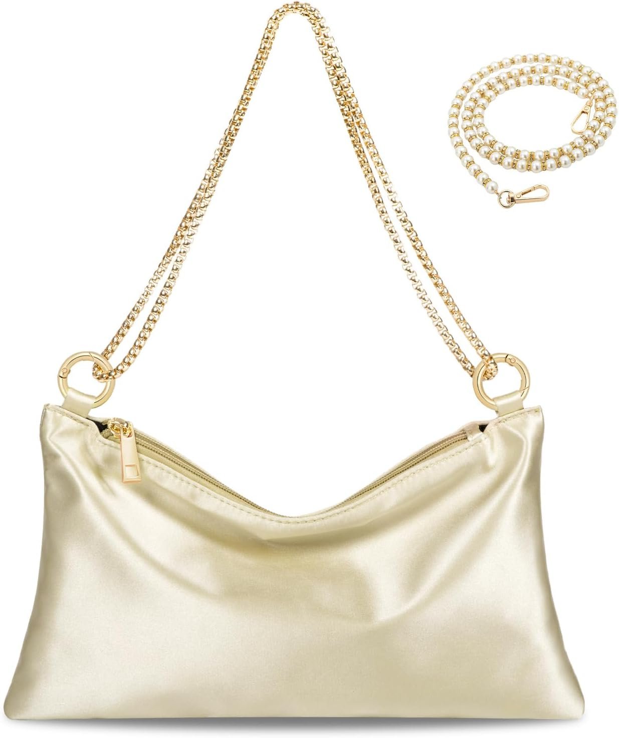 MGBPEI Women Satin Evening Handbag Wedding Prom Clutch Purse Formal Cocktail Party Clutches Shoulder Bag with 2 Bag Chains
