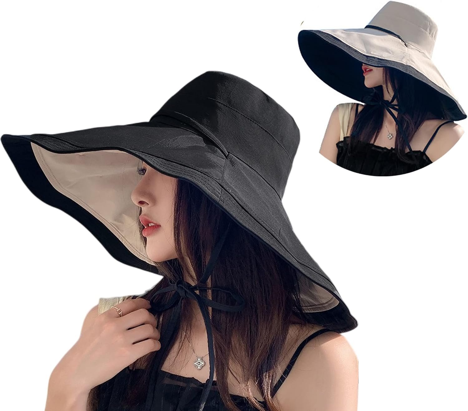 Packable Large Brim Sun Hat for Women – 6.7″ Wide-Brim UV-Protection Women’s-Sun-Beach-Hats with Strap