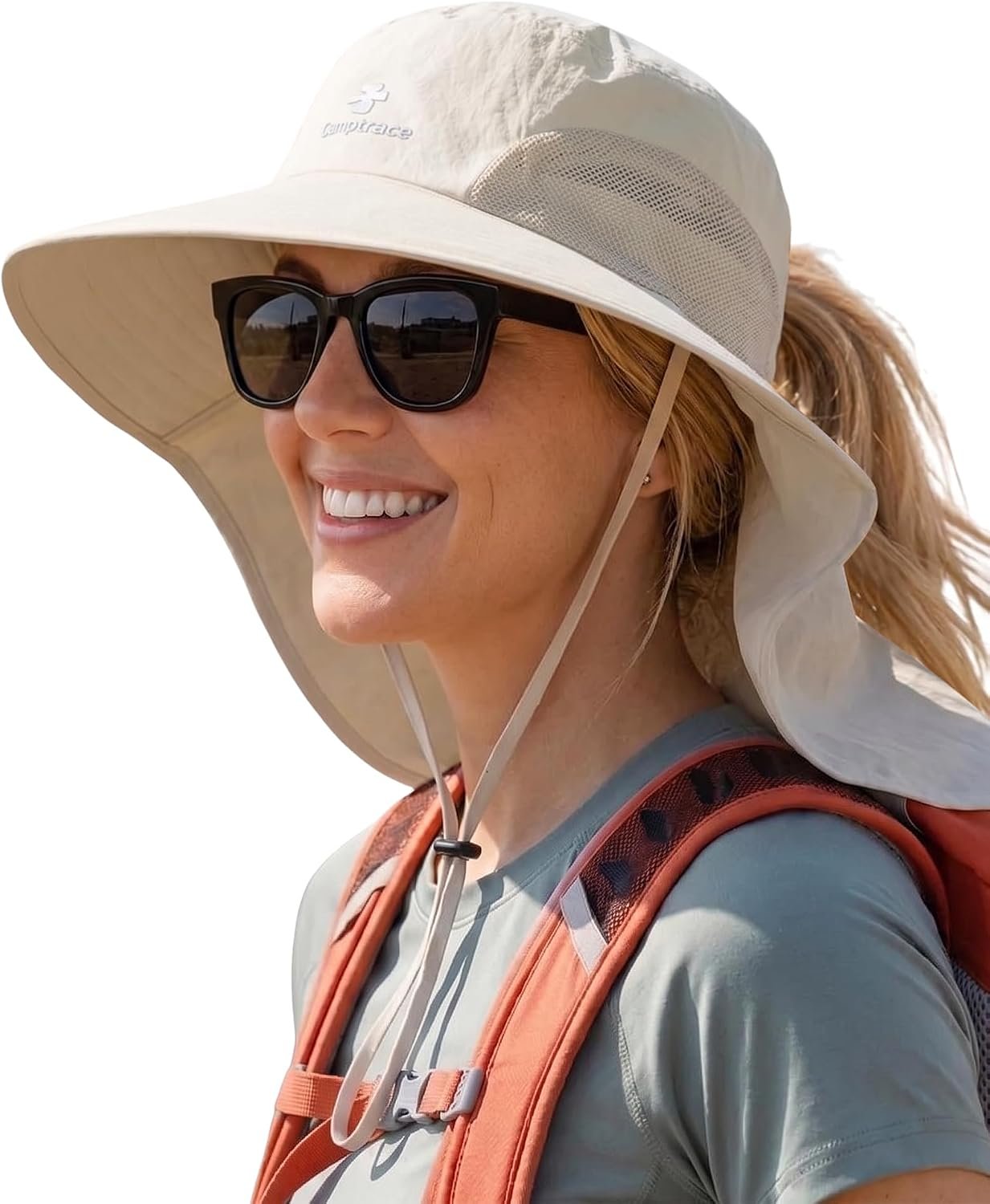 Camptrace Sun Hats for Women Men UPF 50+ UV Protection Wide Brim Hiking Fishing Hat with Neck Flap