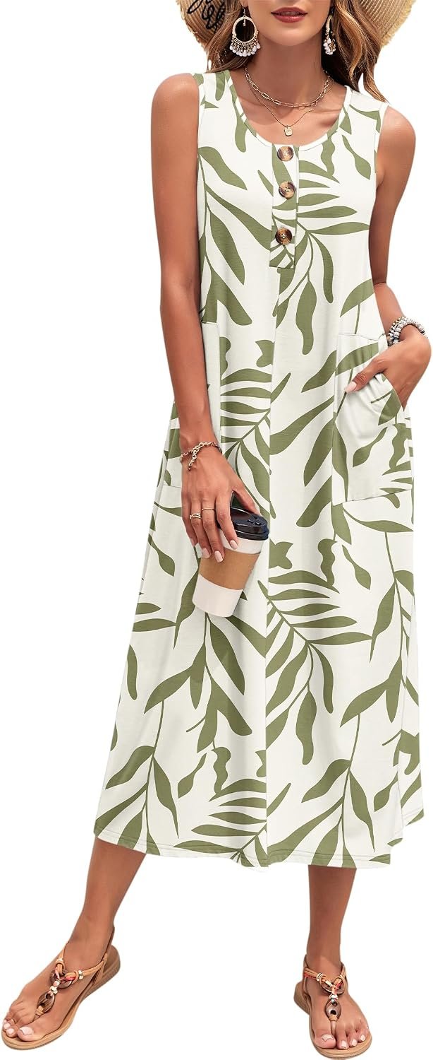 MOLERANI Women’s Summer Maxi Dress 2026 Sleeveless Button Down Casual Loose Long Beach Sundress Travel Vacation Outfits