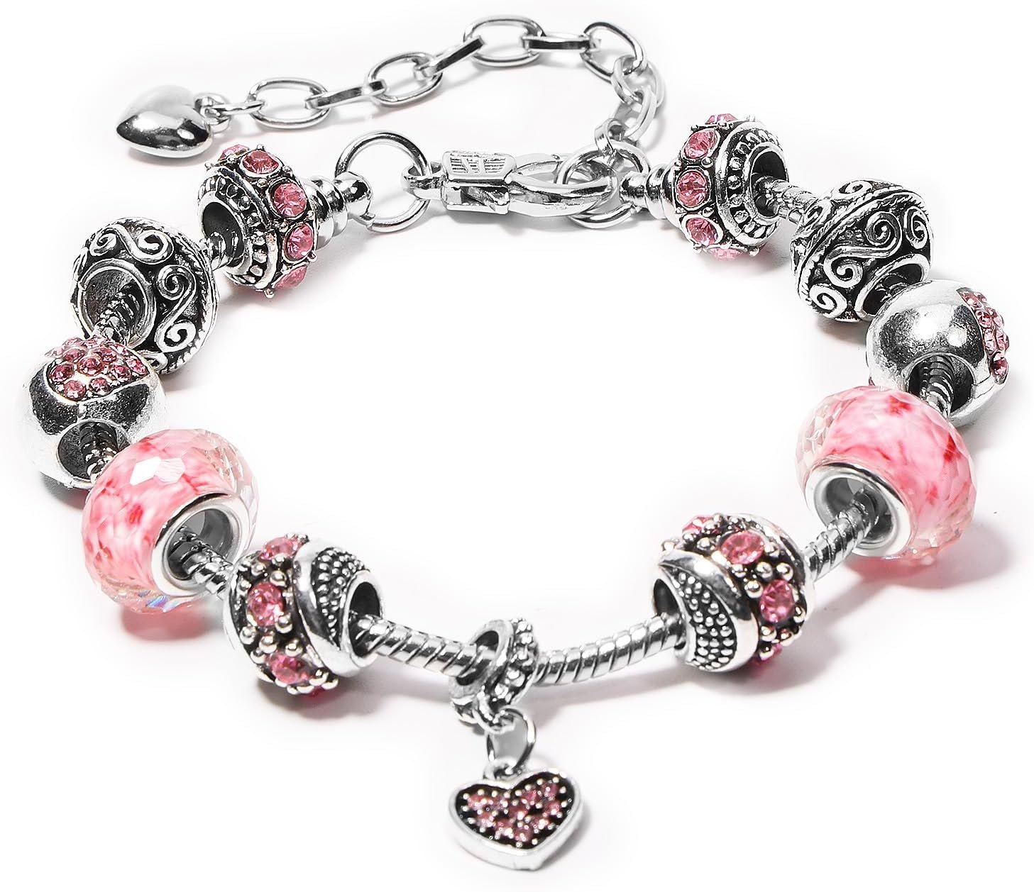 AICase Charm Bracelet for Women/Silver Plated Cuff Bangle Jewelry Gifts with Beads,Charms, and Adjustable Snake Chain Bracelet Birthday Jewelry Gift for Women Her MoM/Sister/Friends/Wife/Grandma
