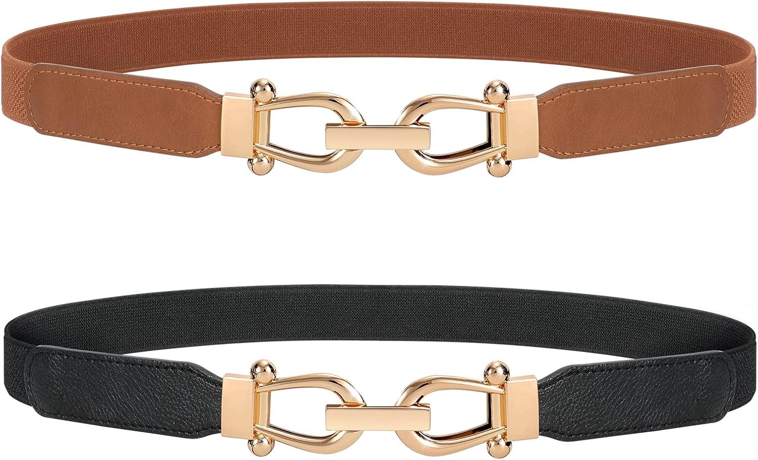 JASGOOD Women Stretchy Waist Belt Retro Elastic Skinny Belt for Ladies with Gold Buckle
