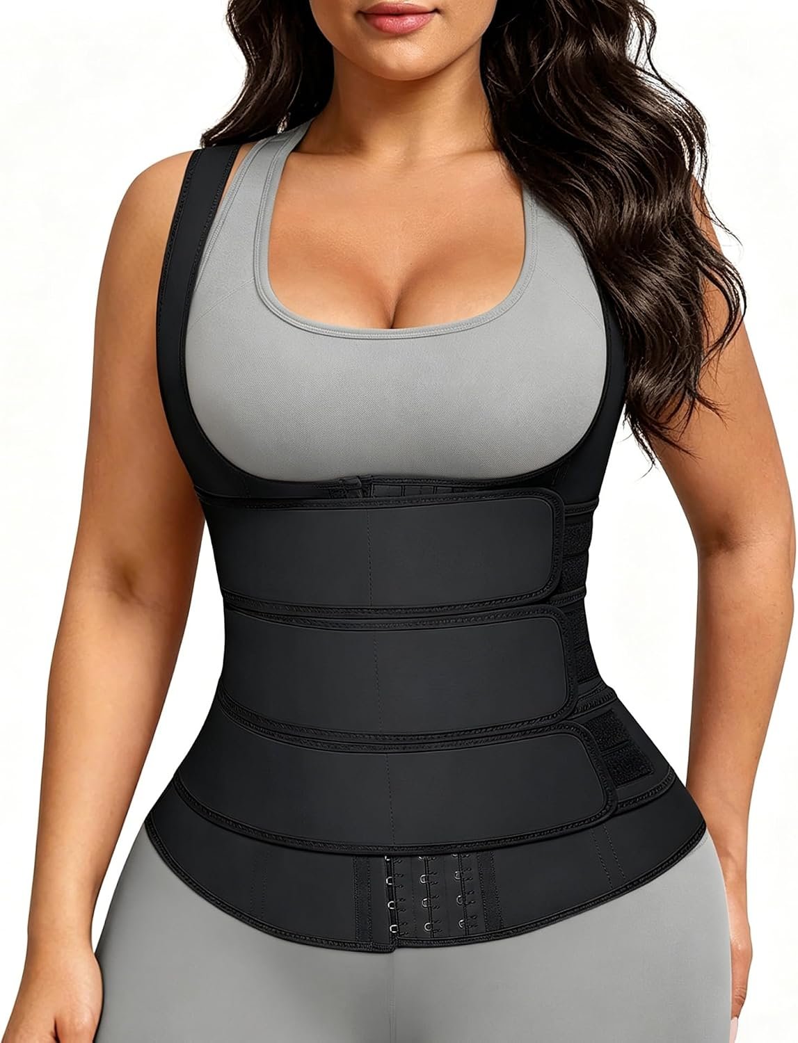 FeelinGirl Waist Trainer for Women Latex Waist Trainers Vest Plus Size Waist Cincher Corset 3 Belts Hooks Steel Bones