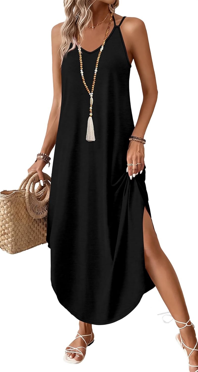 WIHOLL Summer Dresses for Women 2026 Maxi Dress Boho Halter Dress Sundresses Beach Vacation Clothes Travel Outfits