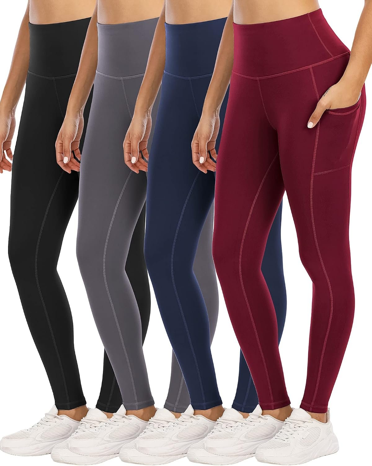 YOUNGCHARM 4 Pack Leggings with Pockets for Women,High Waist Tummy Control Workout Yoga Pants