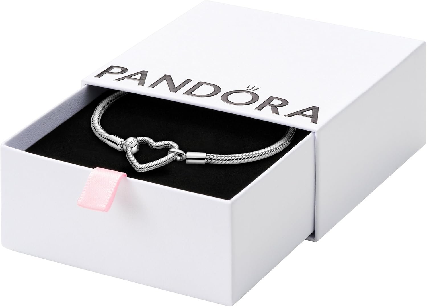 PANDORA Moments Heart Clasp Snake Chain Bracelet – Charm Bracelet for Women – Compatible Moments Charms – Gift for Her – Sterling Silver – With Gift Box