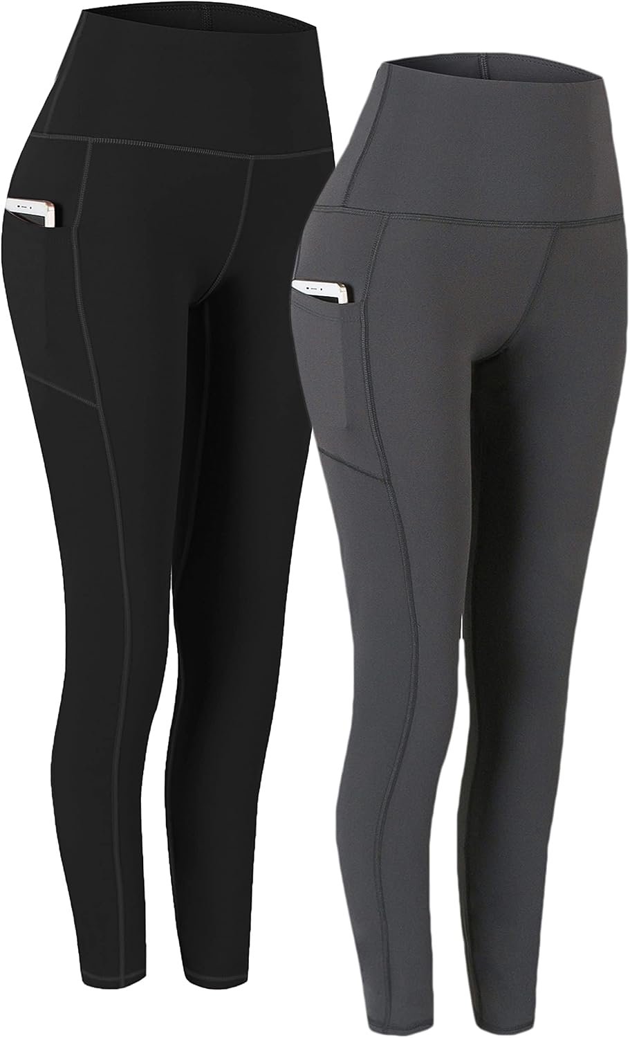 Fengbay 2 Pack High Waist Yoga Pants with Pockets, Tummy Control Workout Running Yoga Leggings for Women