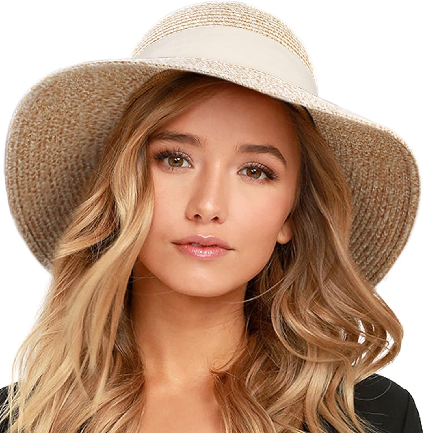 FURTALK Womens Beach Sun Straw Hat UV Protection Travel Packable Foldable Brim Summer UV Hat