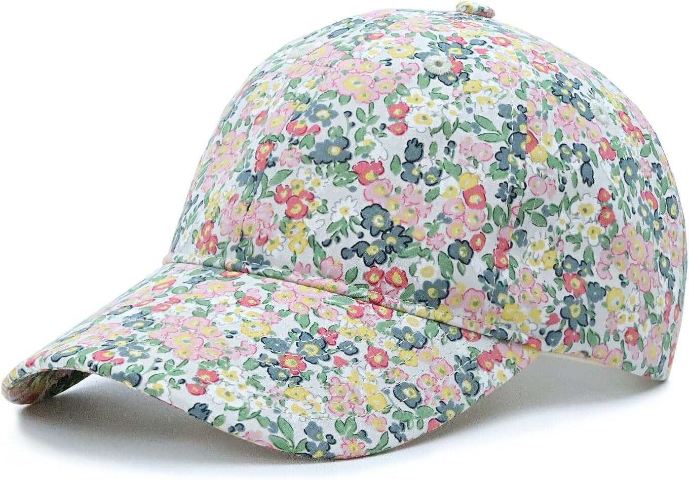 Floral Baseball Cap Cotton Dad Hat Adjustable Print Ball Cap for Women