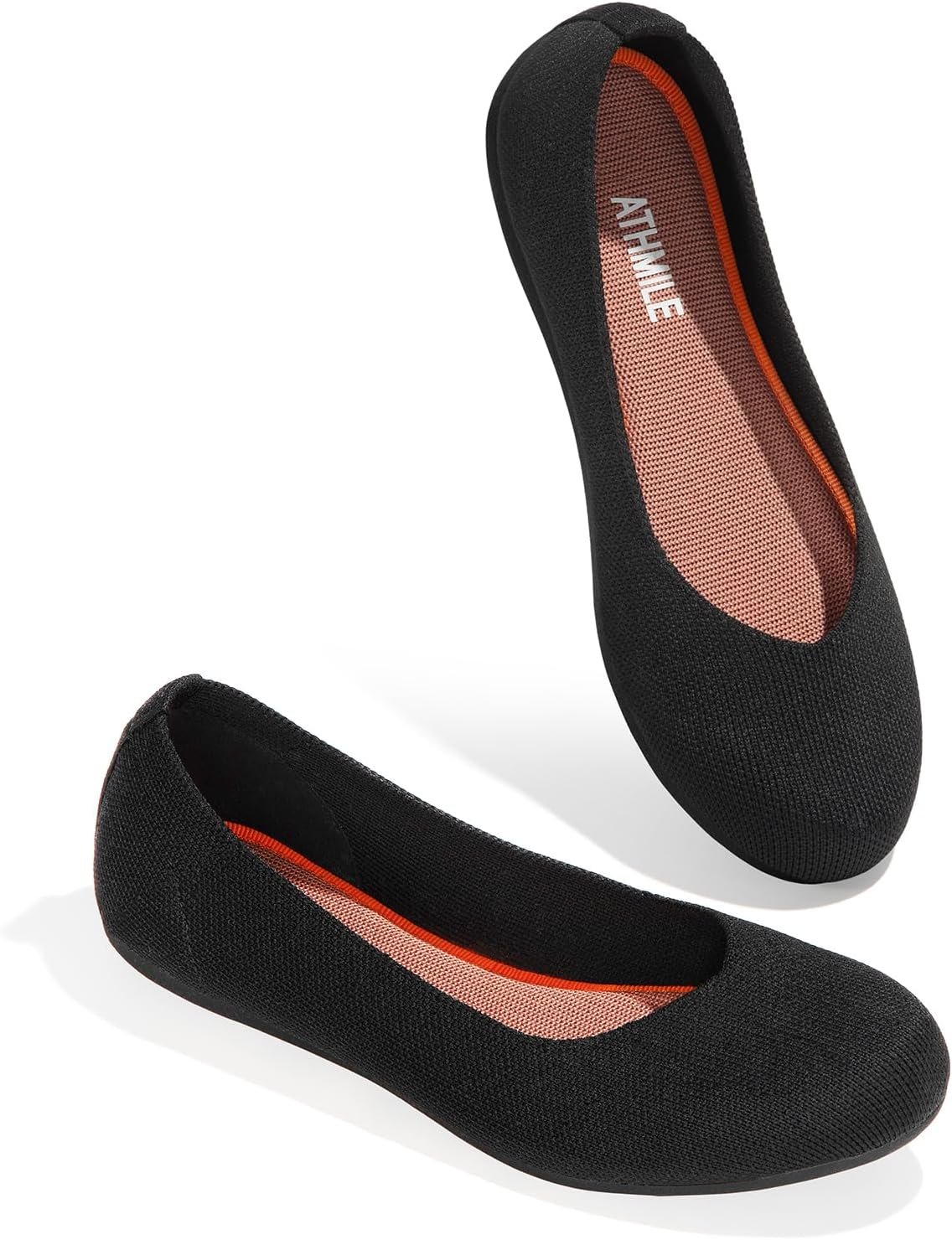 ATHMILE Women’s Flat Ballet Shoes Knit Flat Shoes for Women Round Toe Slip on Women Flats for Dressy Casual Office Work Wedding Comfort Soft