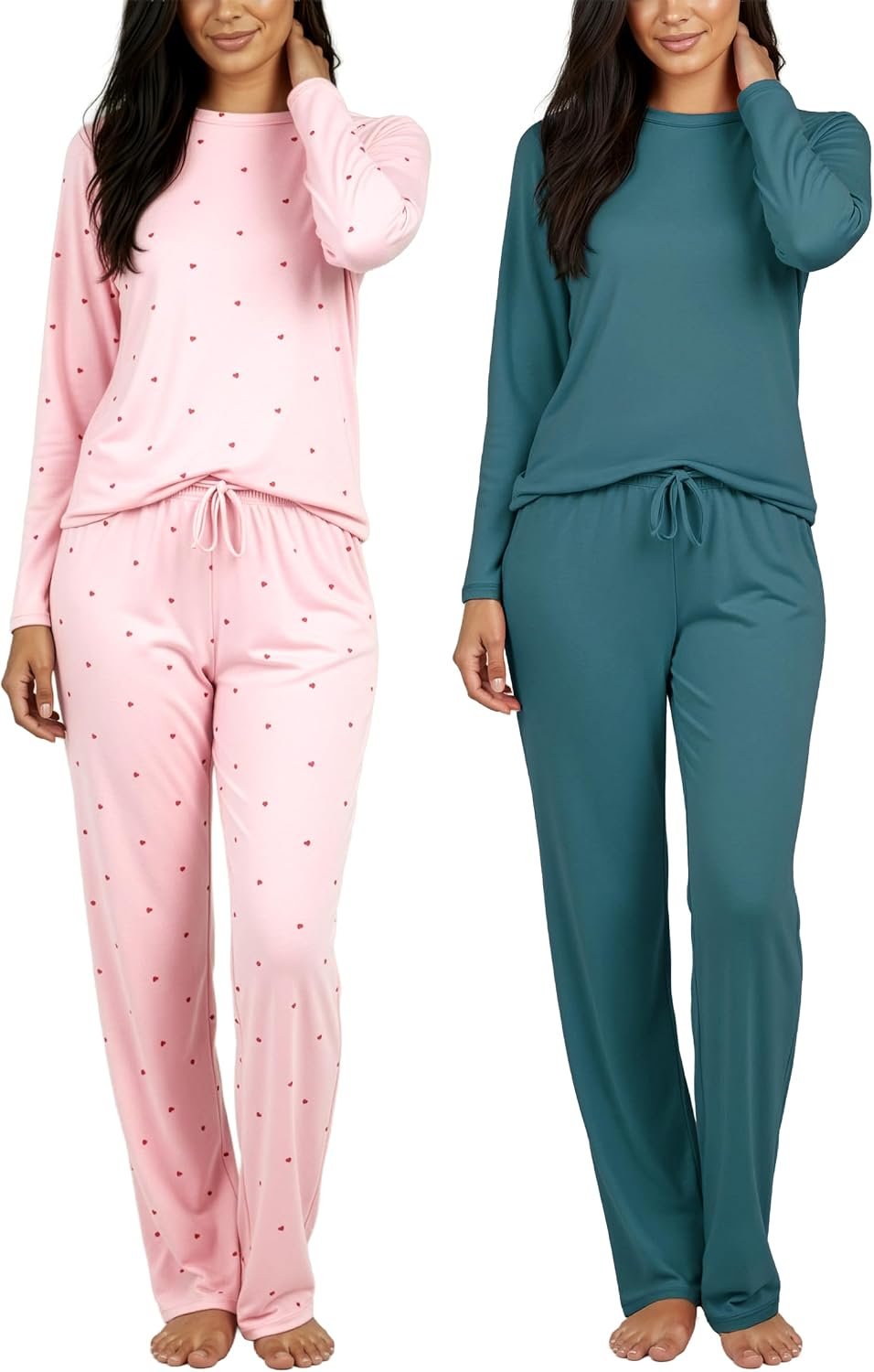 Real Essentials 2 Pack: Women’s Long Sleeve Pajama Sets – Soft Comfy 2 Piece PJ Set Matching Ladies Sleepwear (Plus Size)