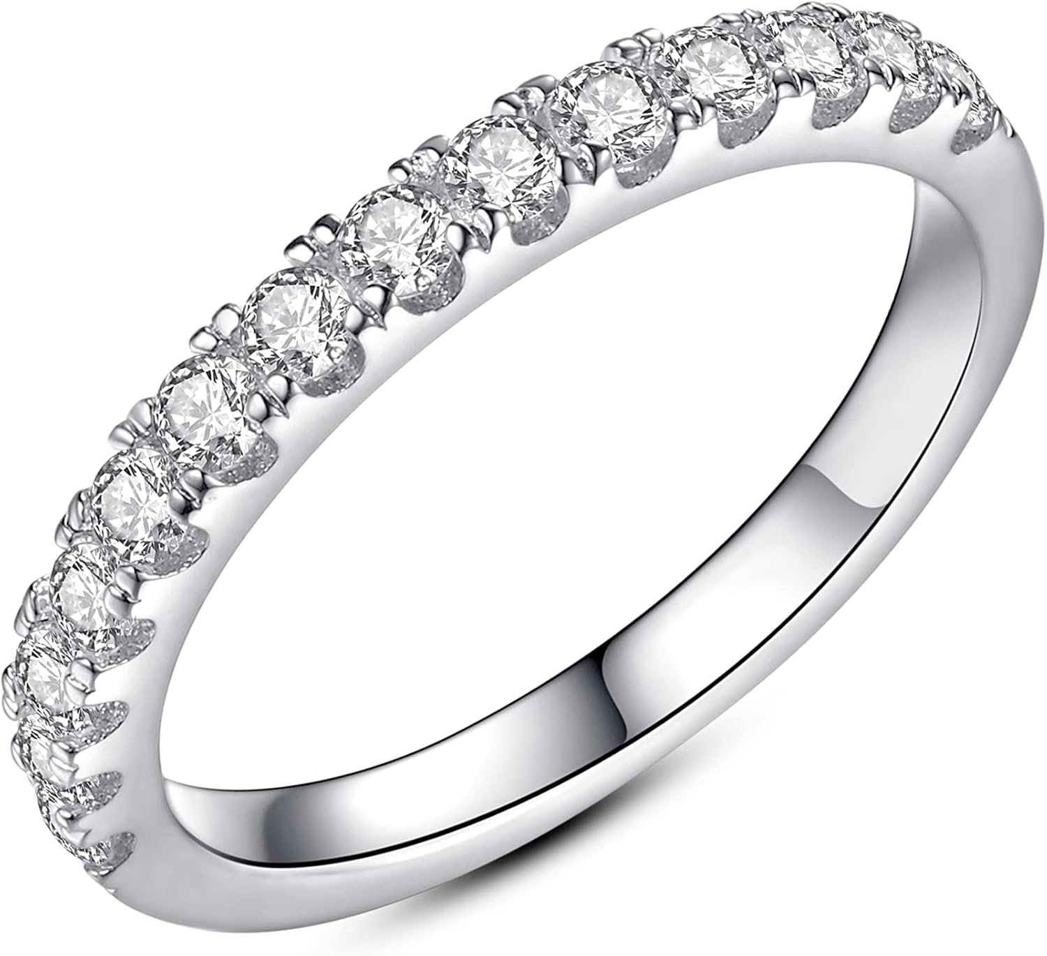 IMOLOVE Moissanite Wedding Band Wedding Rings for Women 925 Sterling Silver Rings with 18K White Gold Plated Eternity Stackable Engagement Ring Anniversary Band Size 3-12