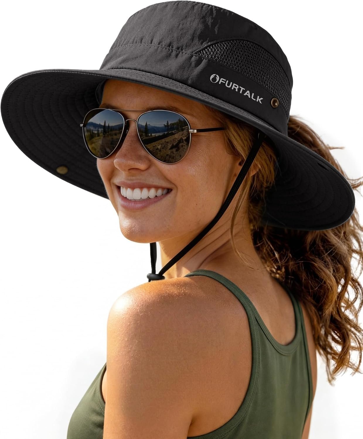 FURTALK Womens Sun Hat with Ponytail Hole Beach Hiking Summer Wide Brim UPF 50+ Outdoor Protection Foldable Bucket Hat