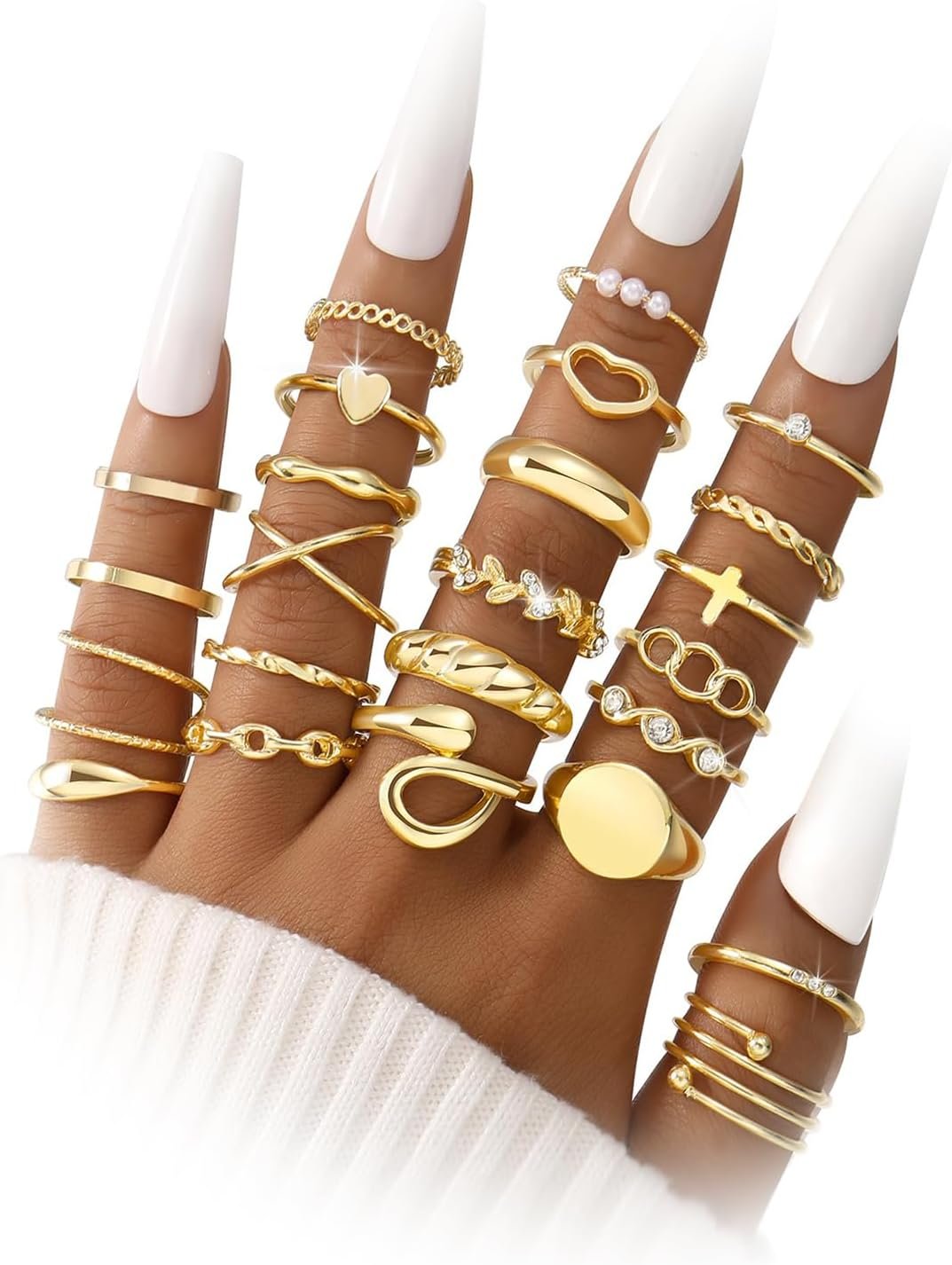 FAXHION 24-60 Pcs Gold Stackable Rings for Women, Knuckle Rings Chunky Gold Ring Set Dainty Stacking Cute Rings, Multiple Sizes Cute Jewelry Set Gift