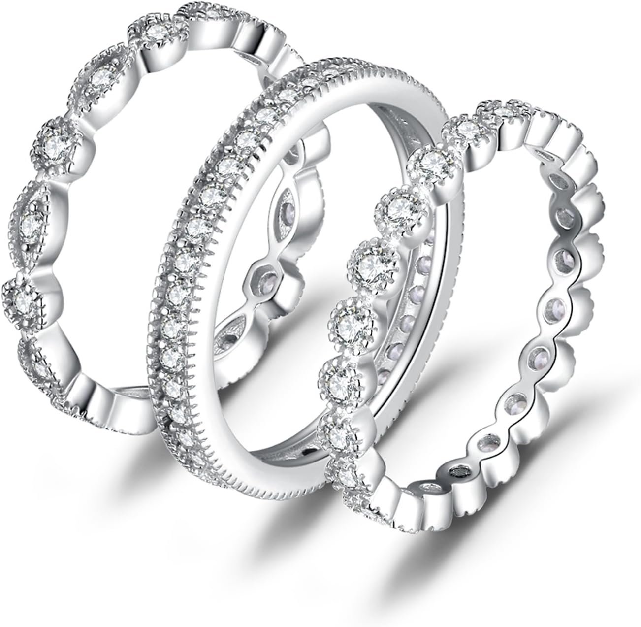 JewelryPalace 14K Gold Plated 925 Sterling Silver Rings for Women, Cubic Zirconia Promise Rings for Her, Stackable Wedding Bands Rings for Women Set Size 4-12