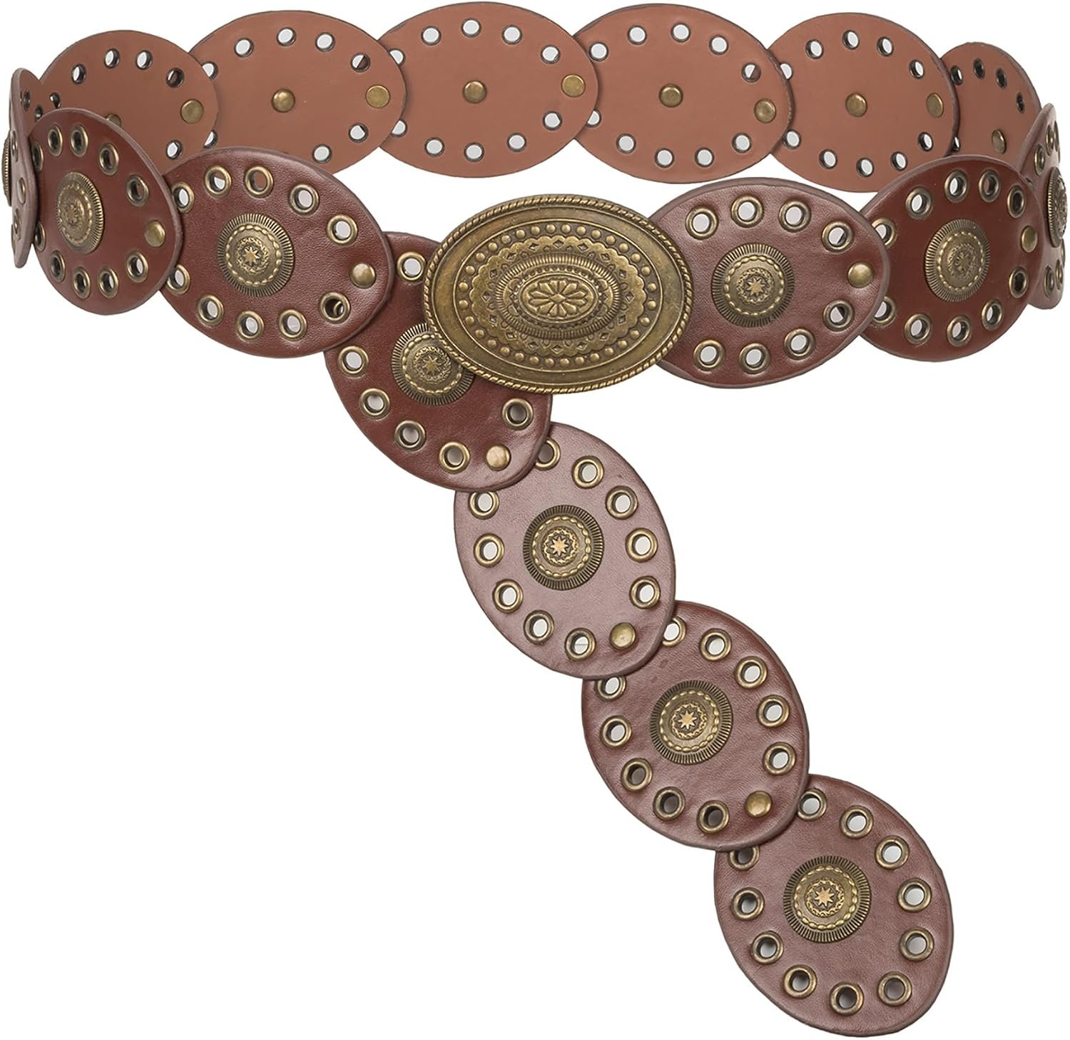 INOGIH Womens Wide Western Cowboy Disc Belt Vintage Cowgirl Concho Leather Belts Boho Style for Jeans Dress Skirt