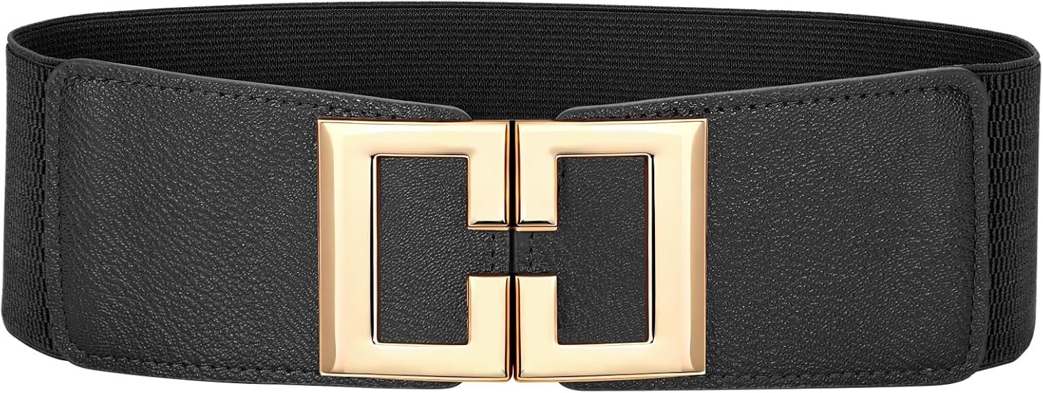 Wide Elastic Belts for Women Dresses Fashion Stretchy Waist Belt with Gold Buckle