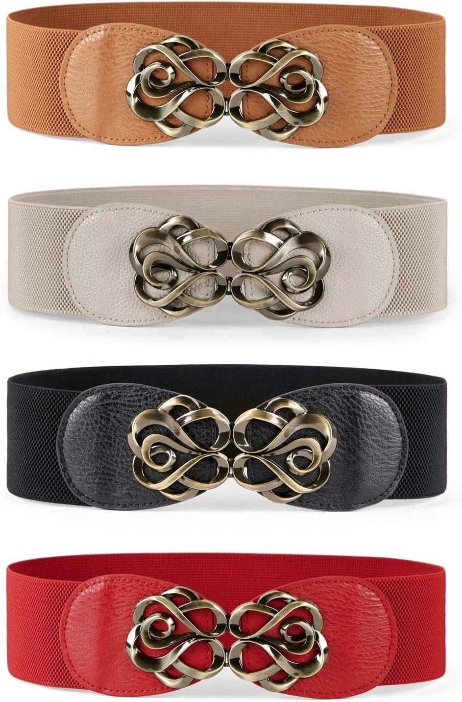 JASGOOD Women Stretchy Belts for Dresses Vintage Elastic Wide Waist Belts 4 Pack 2.36″ Wide