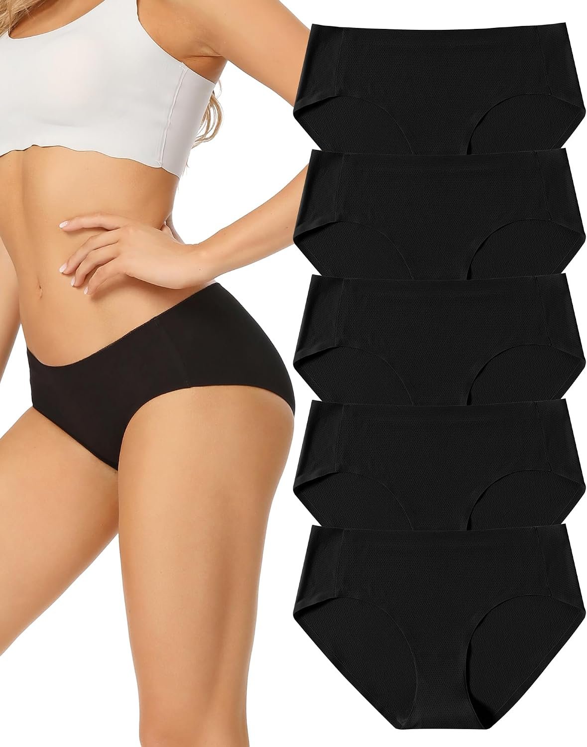 voenxe Women Seamless Hipster Underwear,No Show Ladies Panties Bikini,Full Coverage Breathable Briefs,Comfy,Invisible,5-Pack
