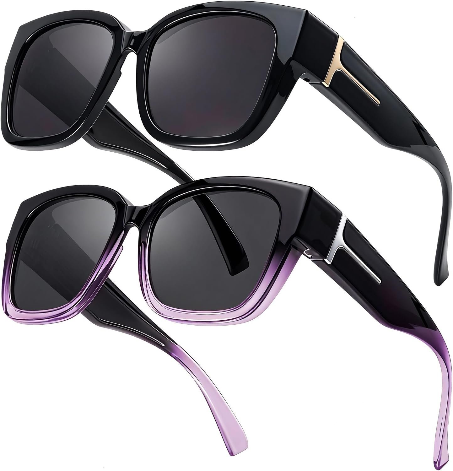 LVIOE 2 Pack Polarized Fit Over Sunglasses for Women Men Oversized Square Over Glasses Sunglasses with UV Protection LS7511