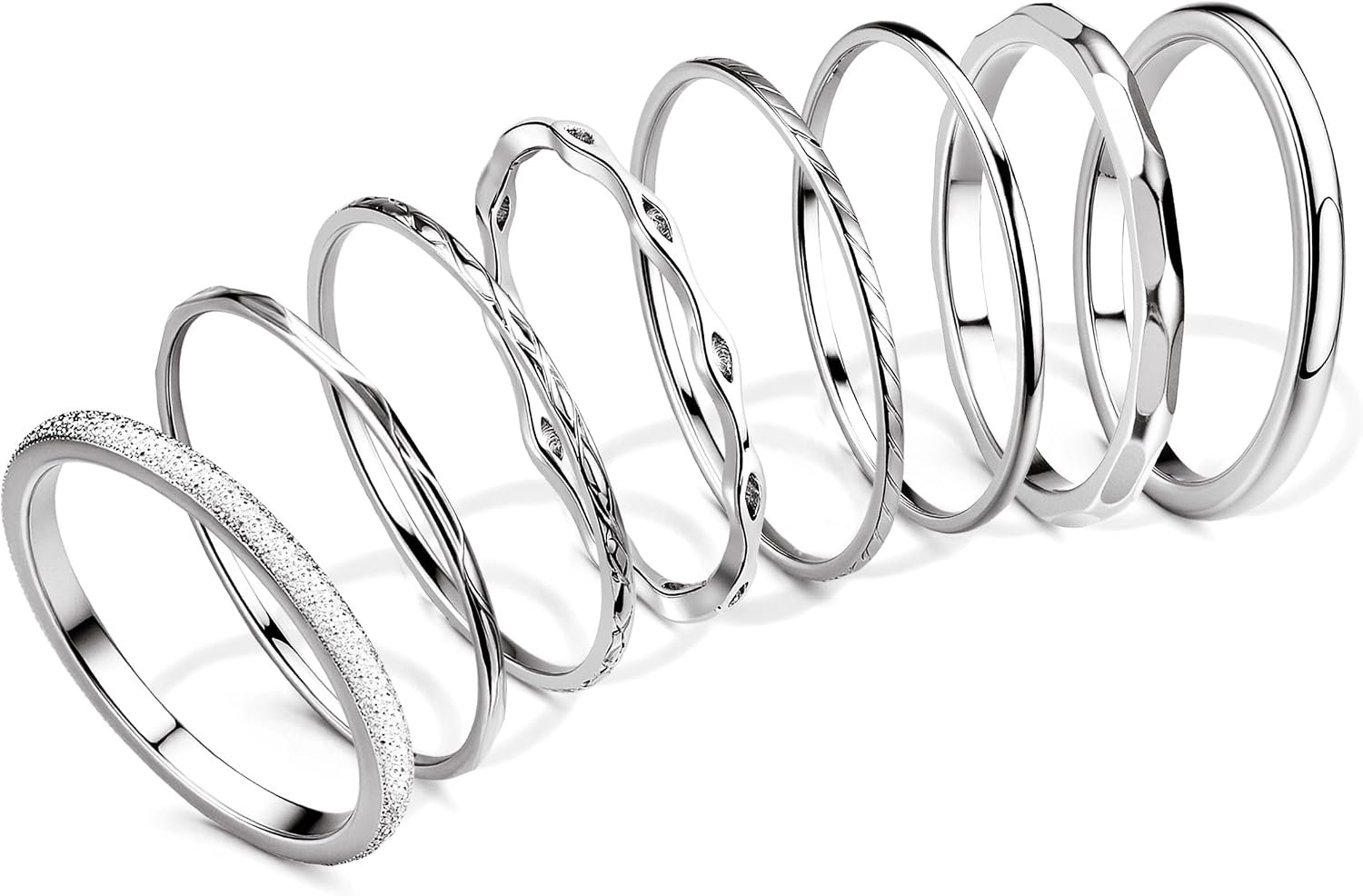 YADOCA 8Pcs 1MM 2MM Stainless Steel Rings for Women Men Minimalist Fashion Dainty Plain Thin Knuckle Stacking Midi Thumb Rings Stackable Statement Band Rings Set Silver Gold Tone Size 4-12