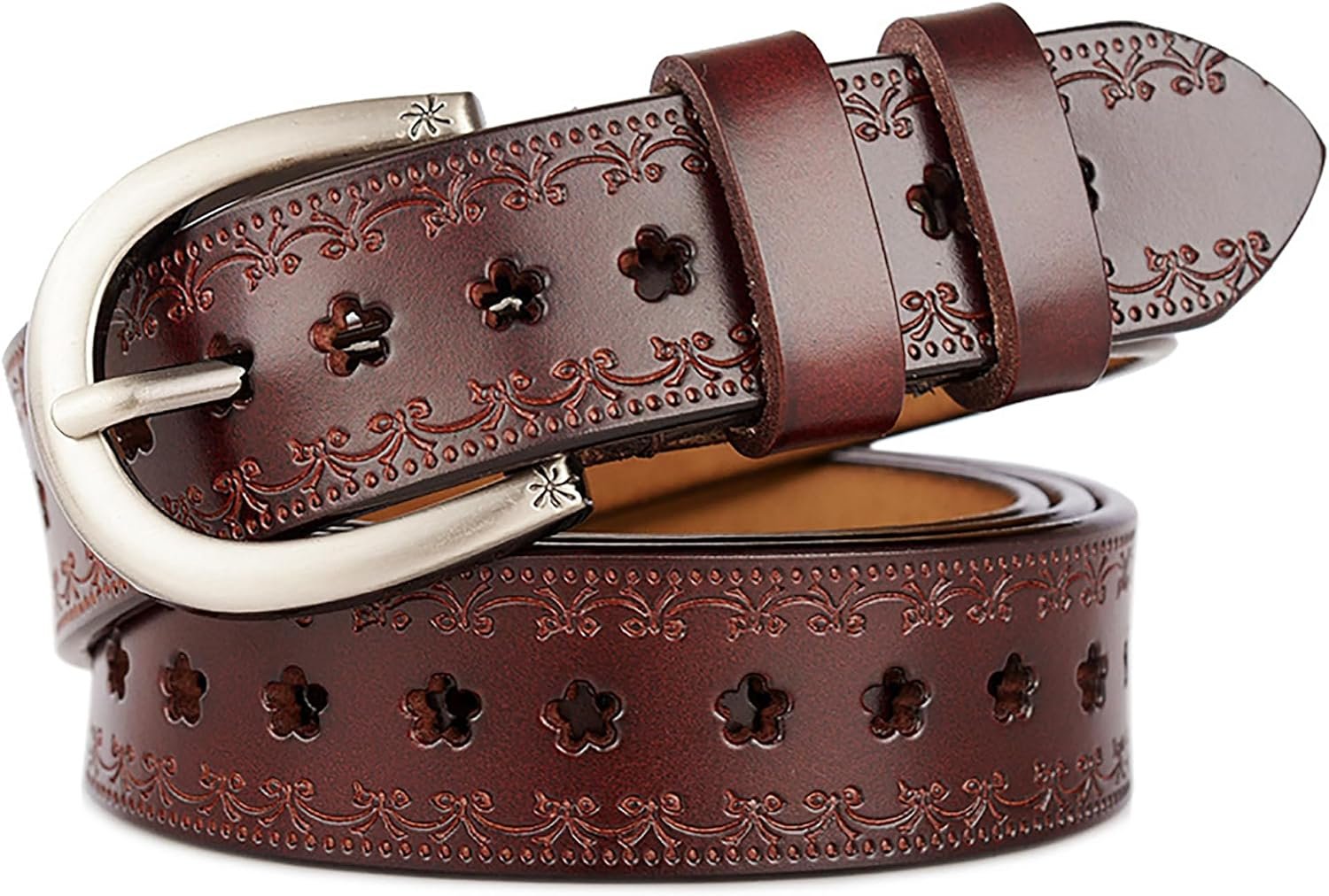XuoAz Women-Leather-Belt for Jeans Pants Adjustable-Fashion-Casual-Waist-Belts Hollow Flower Belt for Ladies Girls