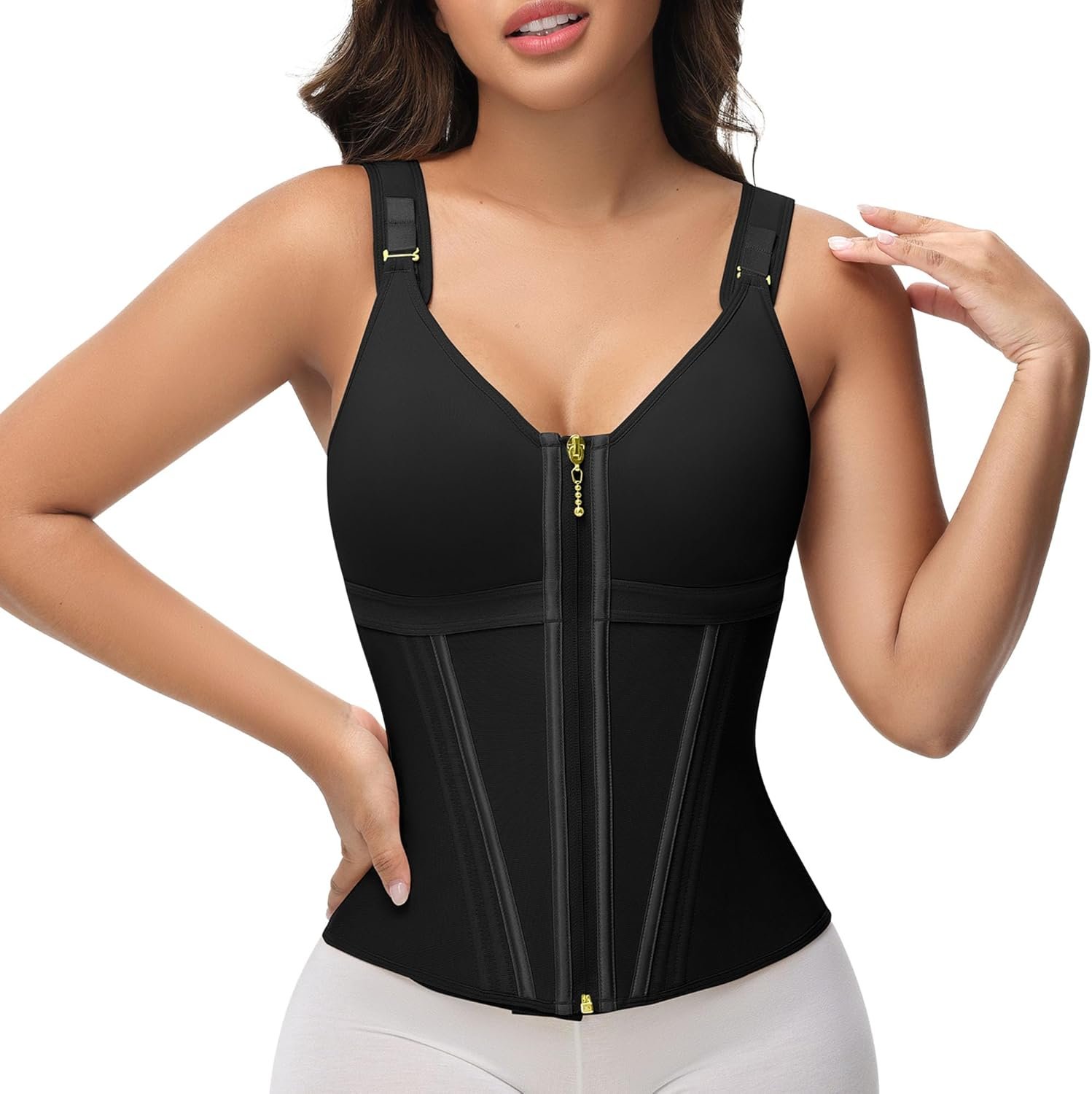SHAPSHE Waist Trainer Corset for Women Tummy Control Sport Workout Body Shaper Vest for Postpartum Gym Zipper and Hooks