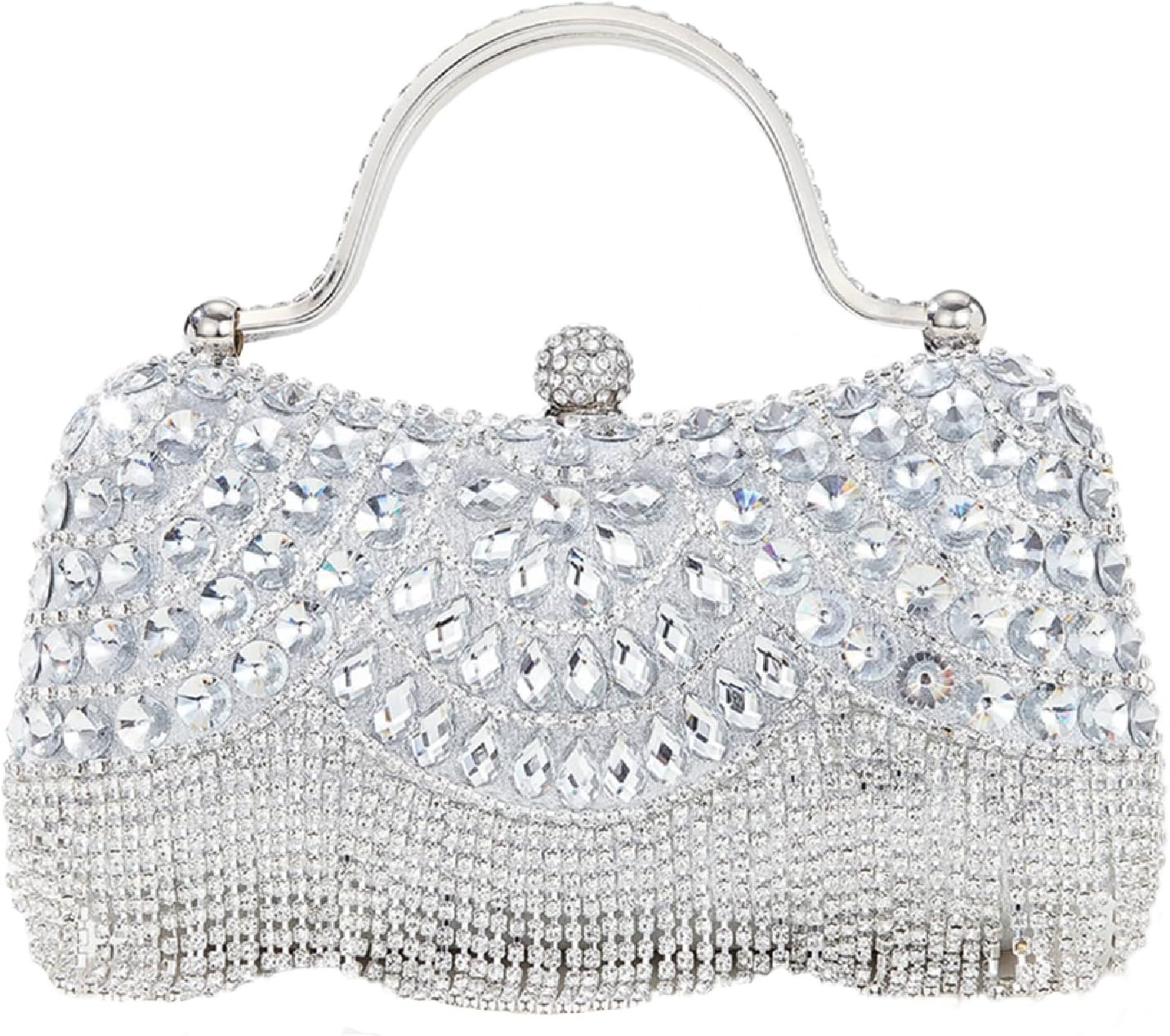 Evening Bag Clutch Purses for Women Small Fringe Rhinestone Purse Party Shoulder Handbags Mini Diamond Wedding Crossbody Bag