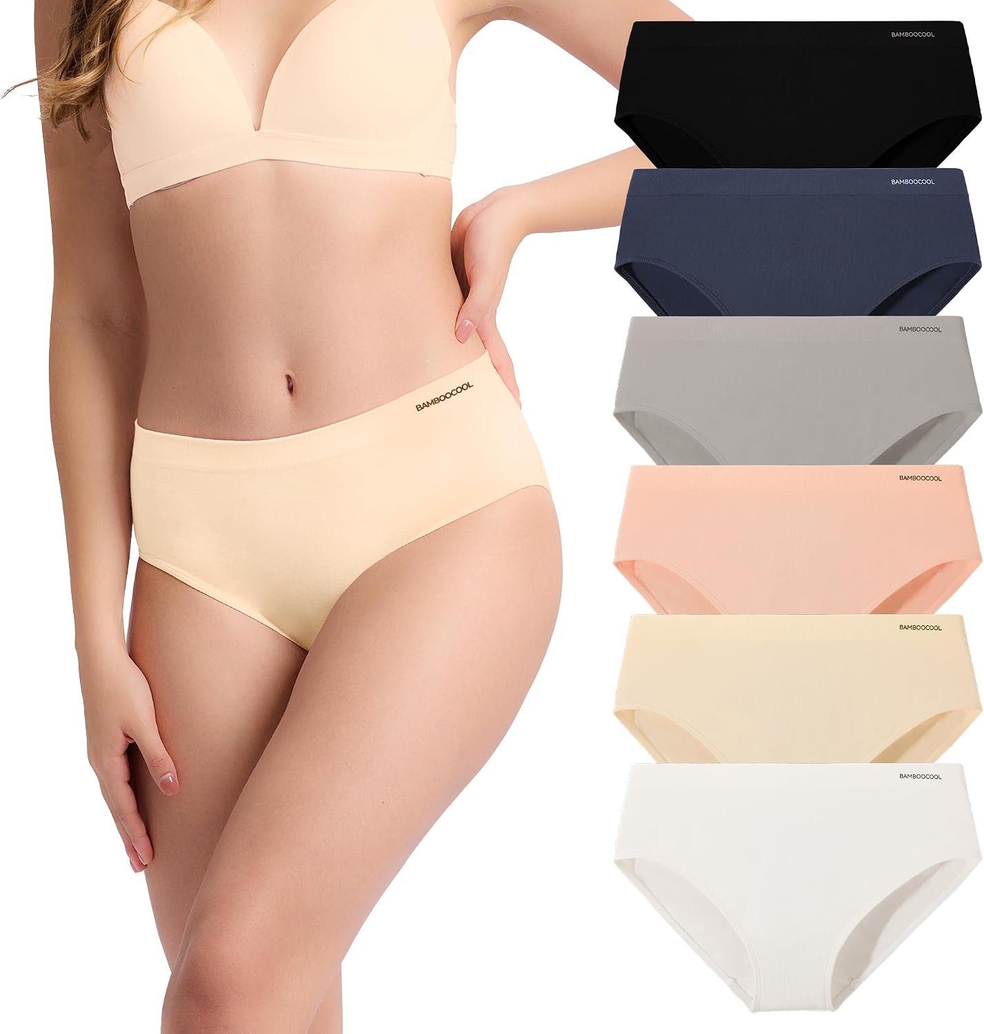 Women’s Underwear Bamboo Bikini Panties Moisture-Wicking Hipter Seamless Stretchy Briefs Breathable Underwear 6-pack